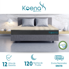 Colchón de Espuma Memory Foam Koena Firmeza: Semi Firme I Altura: 25cm I Espuma de alta tecnología que da soporte I Libera Puntos de Presión I Evita transferencia de Movimiento I Funda con Cierre I Anti-Ácaros I Hipoalergénica I 12 años de Garantía