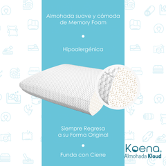 OFERTA 2x $770 Almohadas  Koena® Kloud de Memory Foam | Funda Lavable | Hipoalergénica | Tamaño Estándar