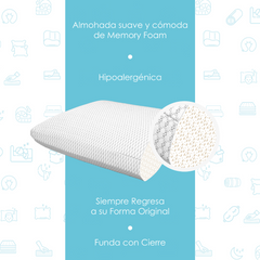 Almohada Koena® Kloud Memory Foam | Funda Lavable | Hipoalergénica | Tamaño Estándar