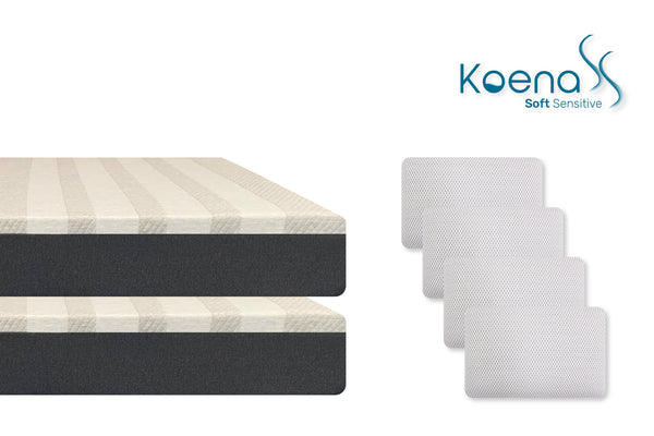 Paquete de 3 colchones koena Soft Sensitive 1 queen size y 2 individuales + 6 almohadas kloud de regalo